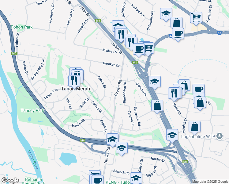 map of restaurants, bars, coffee shops, grocery stores, and more near 21 Meike Crescent in Tanah Merah