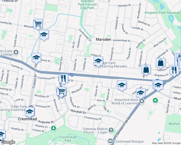 map of restaurants, bars, coffee shops, grocery stores, and more near 48 Pedder Street in Marsden