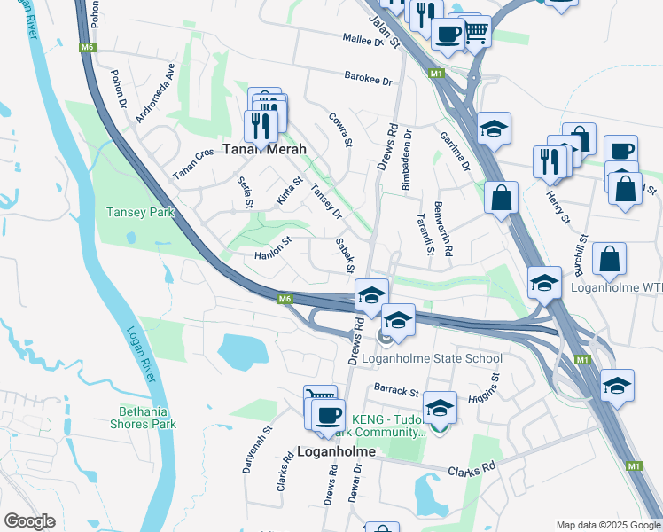 map of restaurants, bars, coffee shops, grocery stores, and more near 22 Tekam Crescent in Tanah Merah