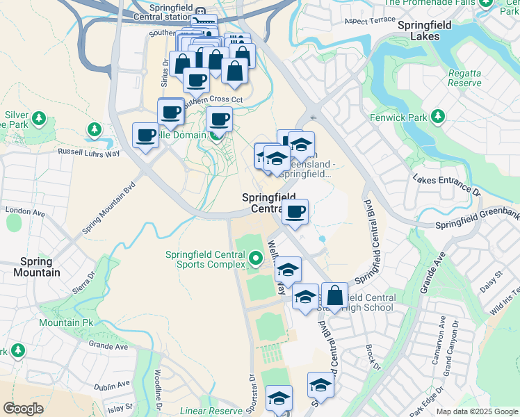 map of restaurants, bars, coffee shops, grocery stores, and more near 764 Sinnathamby Boulevard in Springfield Central