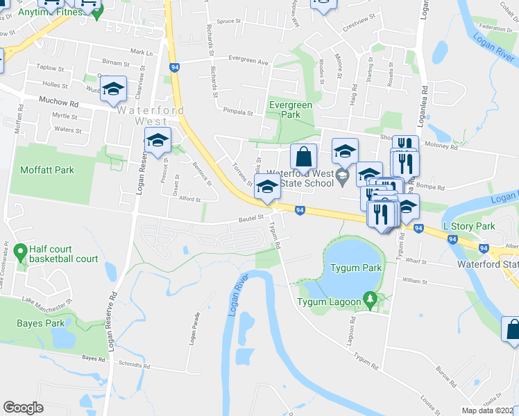 map of restaurants, bars, coffee shops, grocery stores, and more near 849 Kingston Road in Waterford West