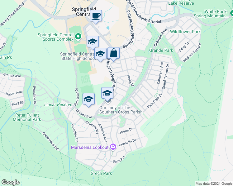 map of restaurants, bars, coffee shops, grocery stores, and more near Opperman Drive in Springfield Central