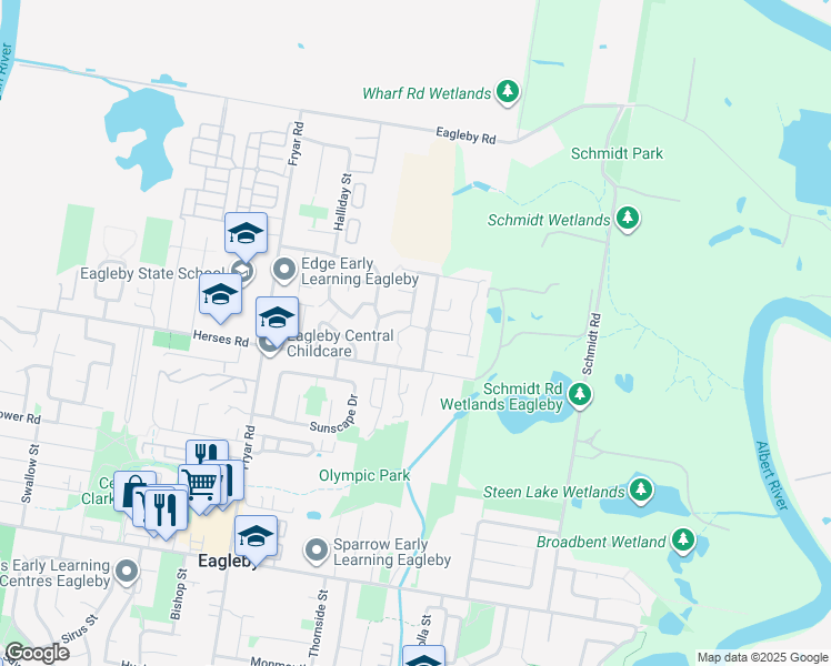 map of restaurants, bars, coffee shops, grocery stores, and more near 4 Sandpiper Circuit in Eagleby