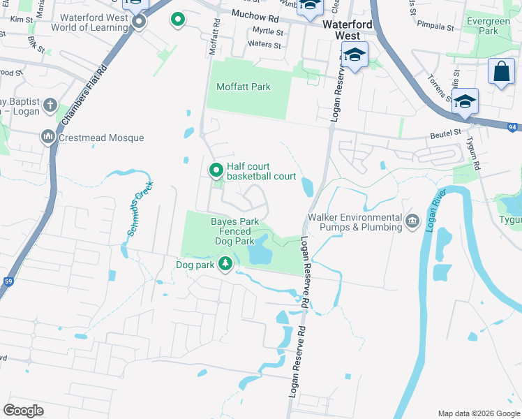 map of restaurants, bars, coffee shops, grocery stores, and more near 47 Lake Borumba Street in Logan Reserve