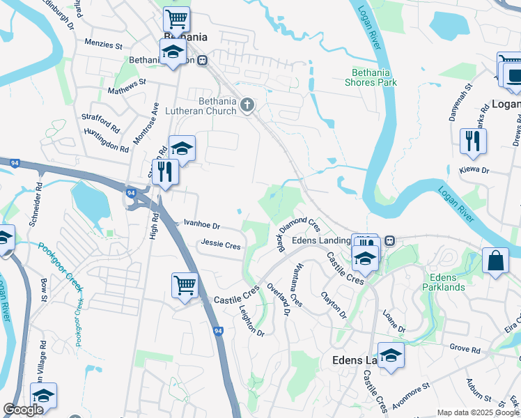 map of restaurants, bars, coffee shops, grocery stores, and more near 1 Natone Court in Bethania