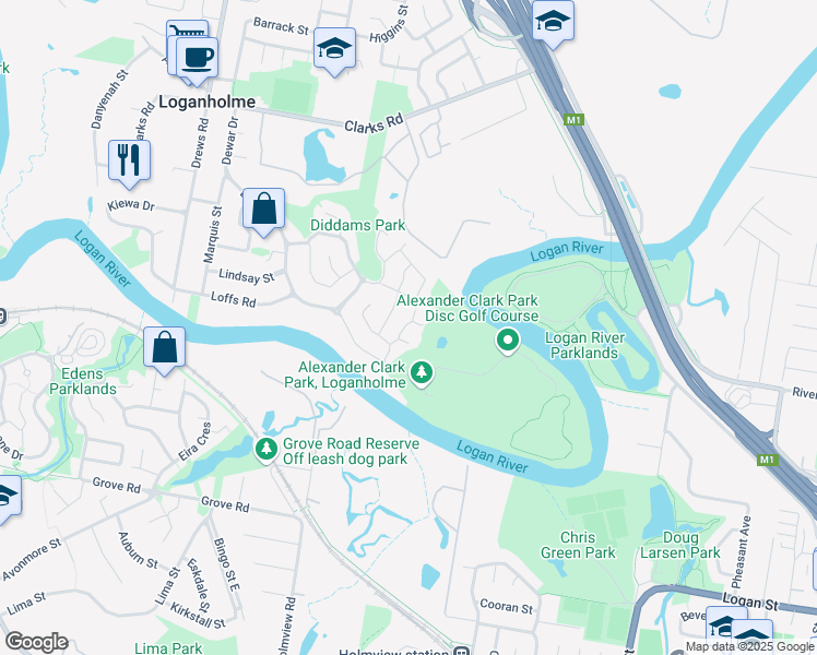 map of restaurants, bars, coffee shops, grocery stores, and more near 5 Cougal Close in Loganholme