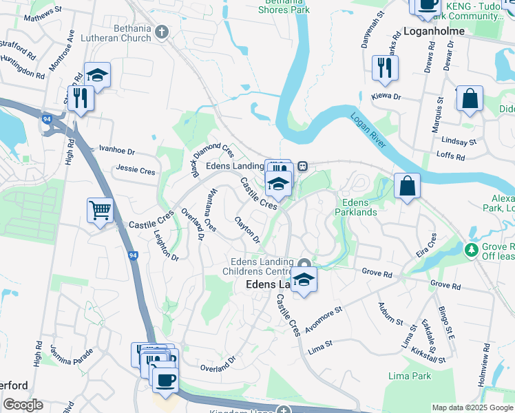 map of restaurants, bars, coffee shops, grocery stores, and more near 29 Tregana Circuit in Edens Landing