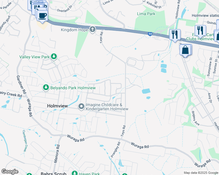map of restaurants, bars, coffee shops, grocery stores, and more near 16 Wyndham Circuit in Holmview