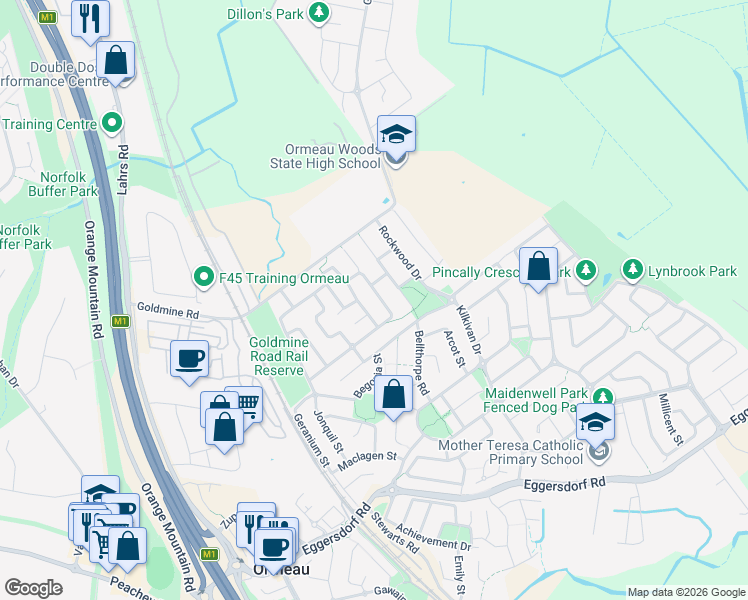map of restaurants, bars, coffee shops, grocery stores, and more near 57 Charlton Crescent in Ormeau