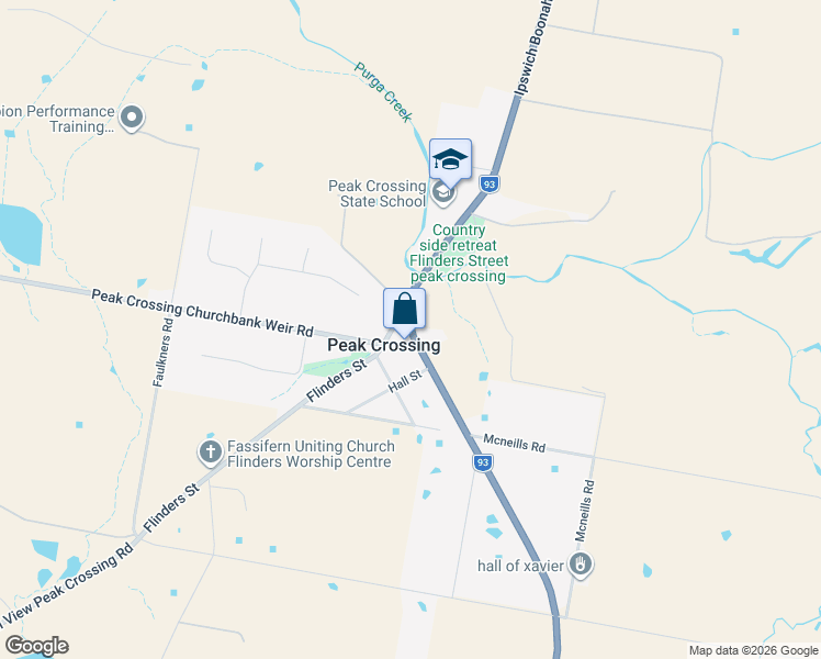 map of restaurants, bars, coffee shops, grocery stores, and more near 26 Ipswich-Boonah Road in Peak Crossing