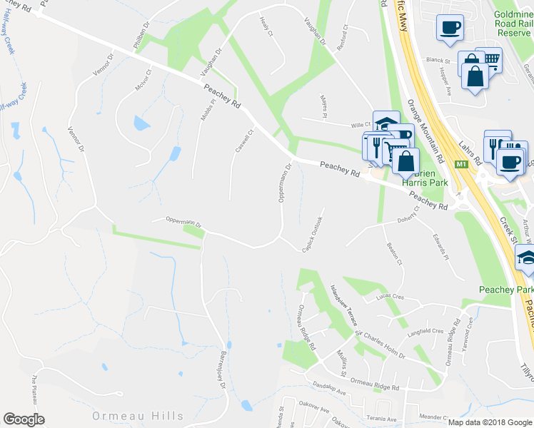 map of restaurants, bars, coffee shops, grocery stores, and more near 18 Caswell Court in Ormeau