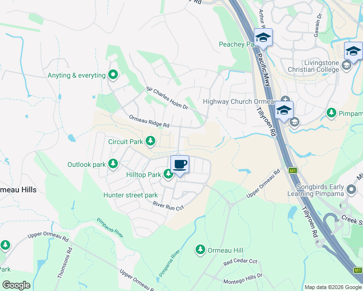 map of restaurants, bars, coffee shops, grocery stores, and more near 14 Ellenborough Avenue in Ormeau Hills
