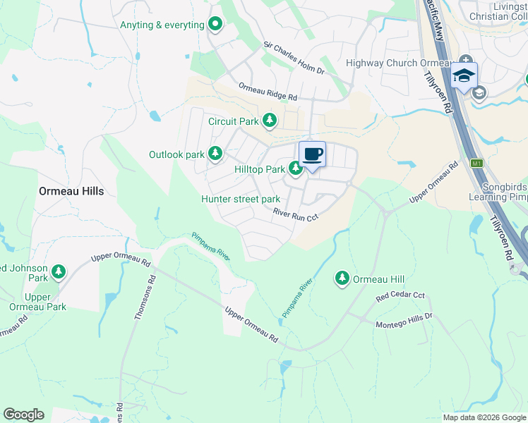 map of restaurants, bars, coffee shops, grocery stores, and more near 111 River Run Circuit in Ormeau Hills