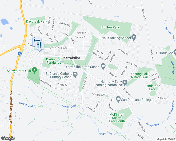 map of restaurants, bars, coffee shops, grocery stores, and more near 4 Coolridge Circuit in Yarrabilba