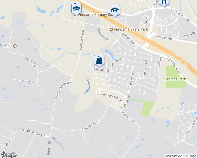 map of restaurants, bars, coffee shops, grocery stores, and more near Denham Crescent in Willow Vale