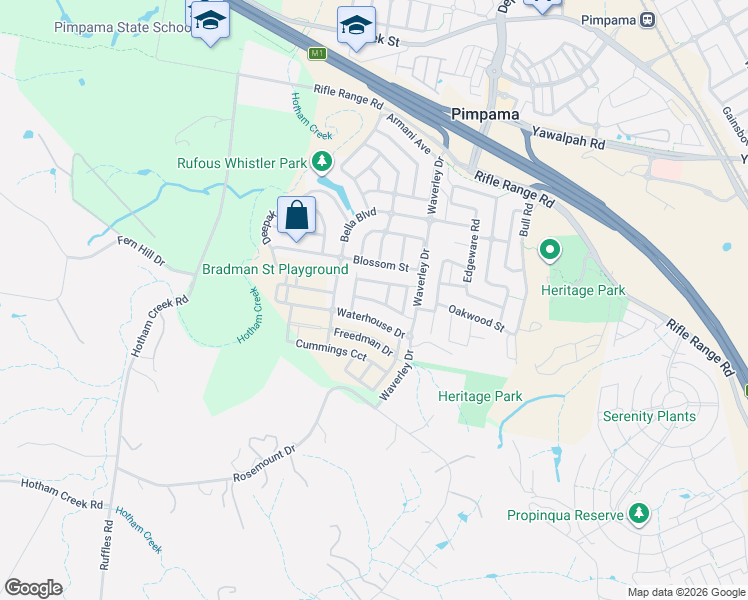 map of restaurants, bars, coffee shops, grocery stores, and more near McLachlan Circuit in Willow Vale