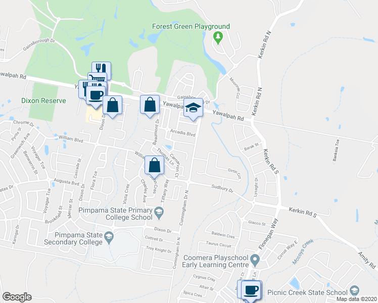 map of restaurants, bars, coffee shops, grocery stores, and more near LOT 360 Sienna Cresent in Pimpama