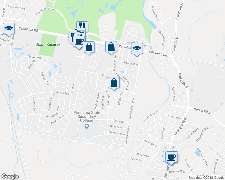 map of restaurants, bars, coffee shops, grocery stores, and more near John Crescent in Pimpama