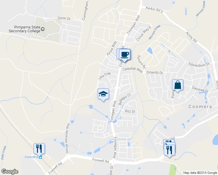 map of restaurants, bars, coffee shops, grocery stores, and more near 999 Kelly Avenue in Coomera
