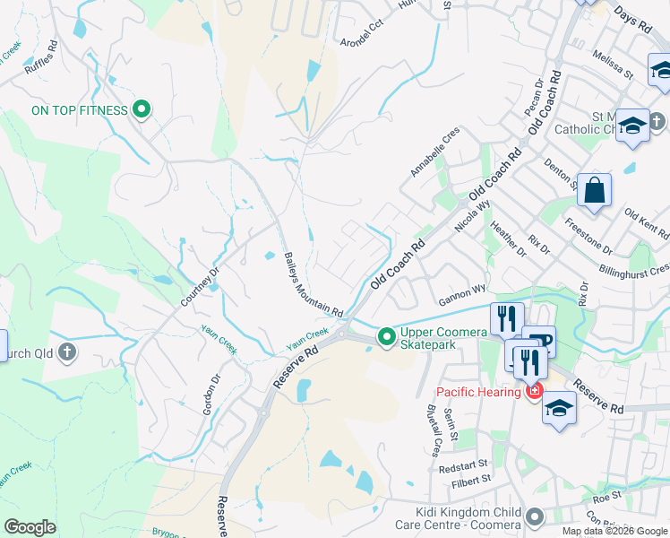 map of restaurants, bars, coffee shops, grocery stores, and more near 13 Purlingbrook Street in Upper Coomera