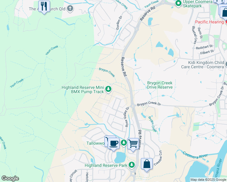 map of restaurants, bars, coffee shops, grocery stores, and more near 50 Wimmera Crescent in Upper Coomera