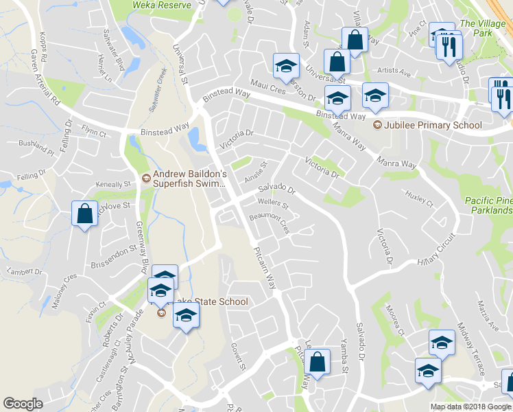 map of restaurants, bars, coffee shops, grocery stores, and more near 2 Sylvia Close in Pacific Pines