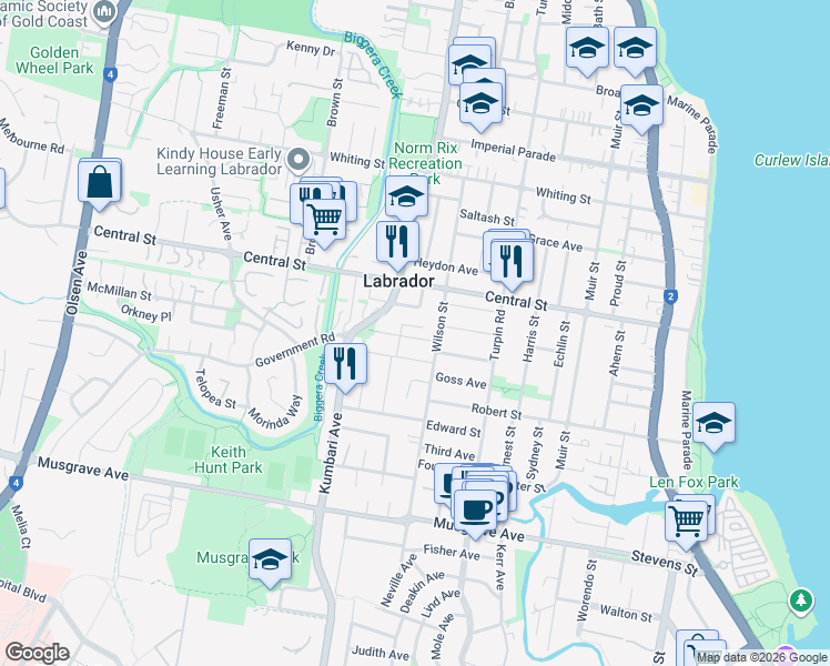 map of restaurants, bars, coffee shops, grocery stores, and more near 7 Schneider Avenue in Labrador