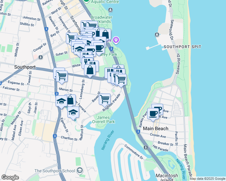 map of restaurants, bars, coffee shops, grocery stores, and more near 4 Como Crescent in Southport