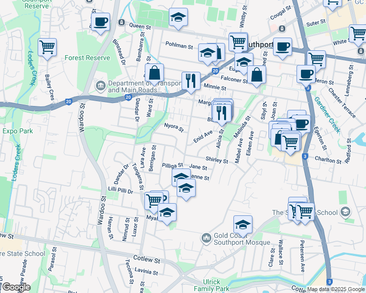 map of restaurants, bars, coffee shops, grocery stores, and more near 45 Anne Street in Southport
