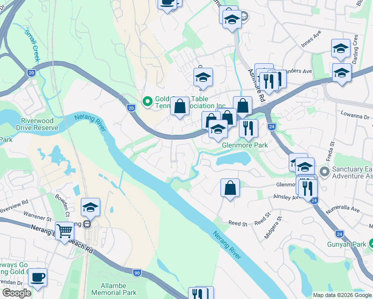map of restaurants, bars, coffee shops, grocery stores, and more near 10 Encore Crescent in Ashmore