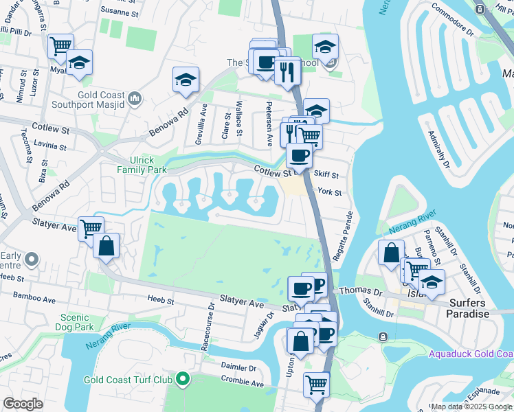 map of restaurants, bars, coffee shops, grocery stores, and more near 40 Cotlew Street East in Southport