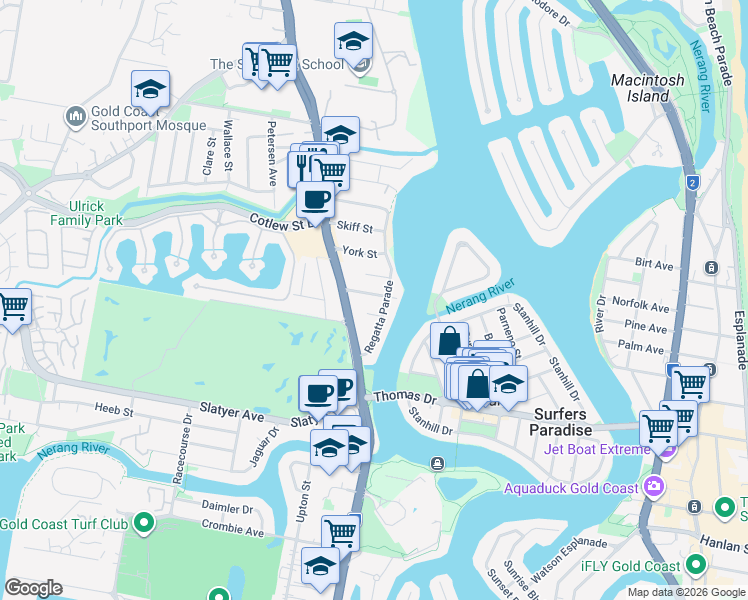 map of restaurants, bars, coffee shops, grocery stores, and more near 8 Wells Street in Southport