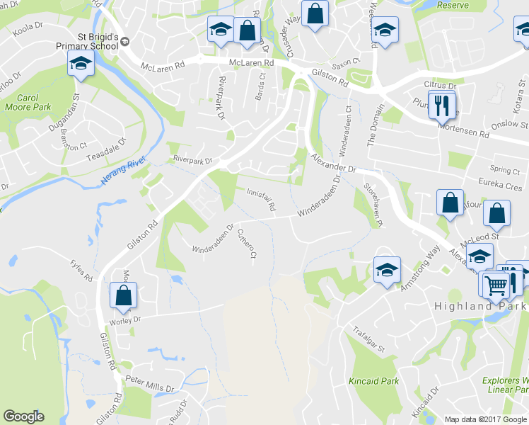 map of restaurants, bars, coffee shops, grocery stores, and more near 37 Winderadeen Drive in Highland Park