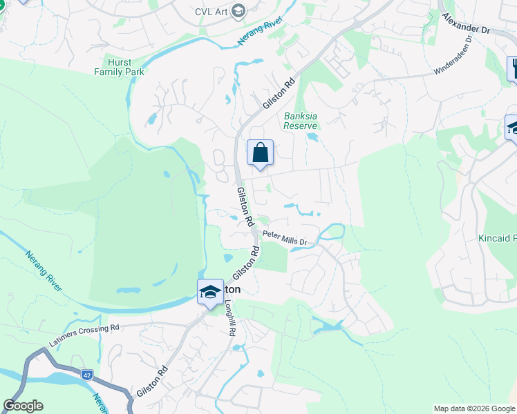 map of restaurants, bars, coffee shops, grocery stores, and more near 17 Koel Drive in Gilston