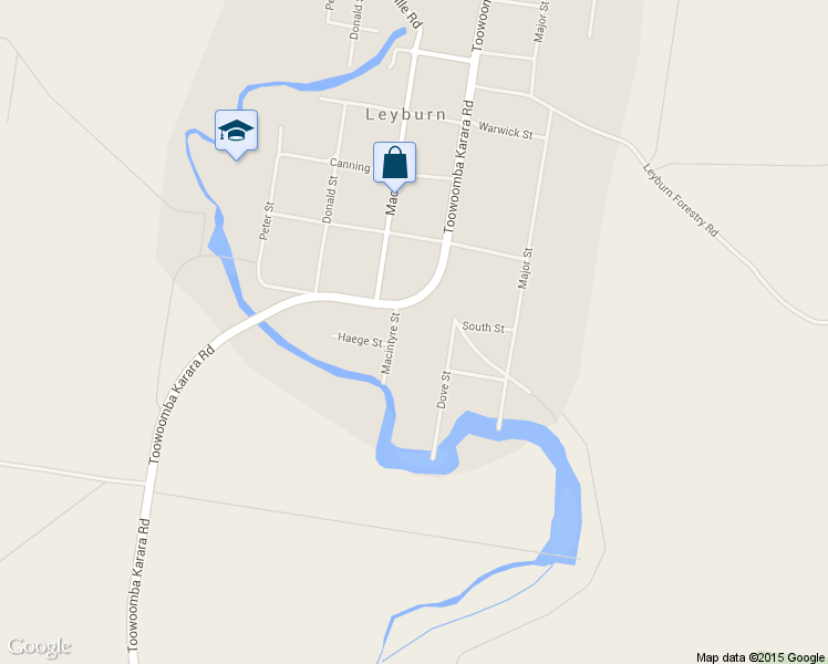 map of restaurants, bars, coffee shops, grocery stores, and more near LOT 4 Macintyre St in Leyburn