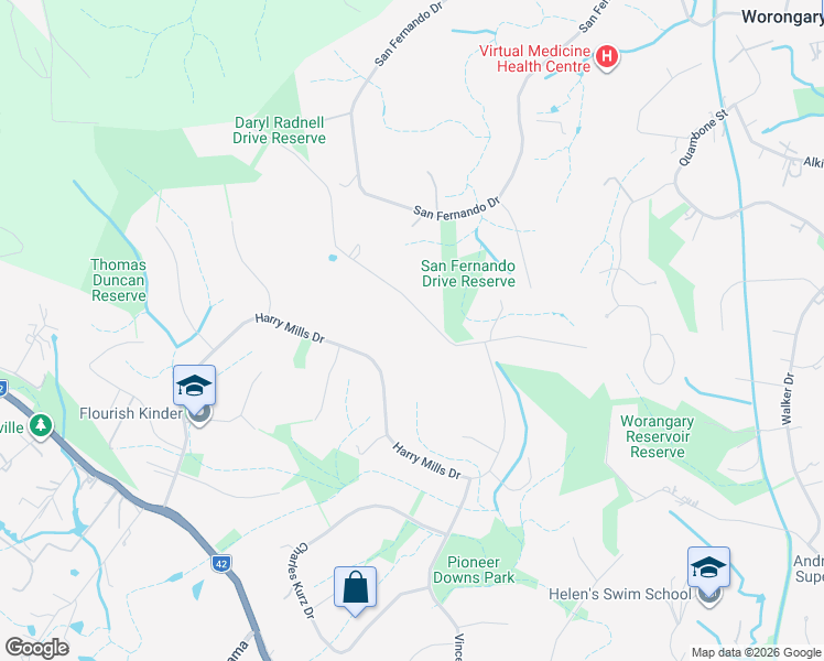 map of restaurants, bars, coffee shops, grocery stores, and more near 26 The Pinnacle in Worongary