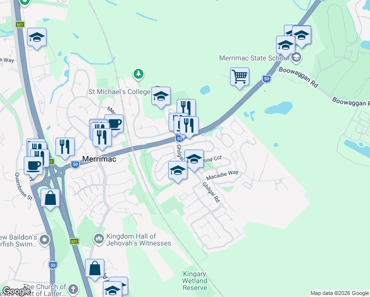 map of restaurants, bars, coffee shops, grocery stores, and more near 5 Merrilaine Crescent in Merrimac