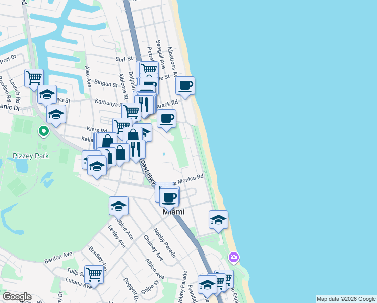 map of restaurants, bars, coffee shops, grocery stores, and more near 34 Nagel Avenue in Miami