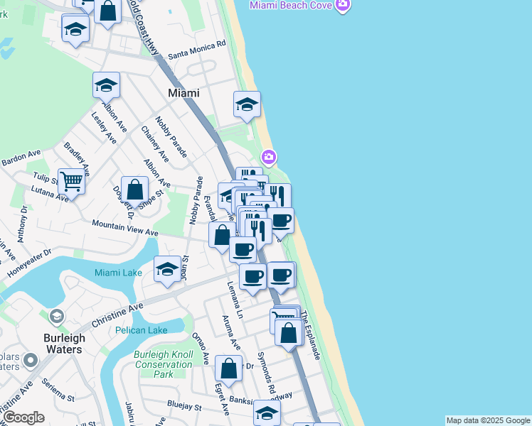 map of restaurants, bars, coffee shops, grocery stores, and more near 286 The Esplanade in Miami