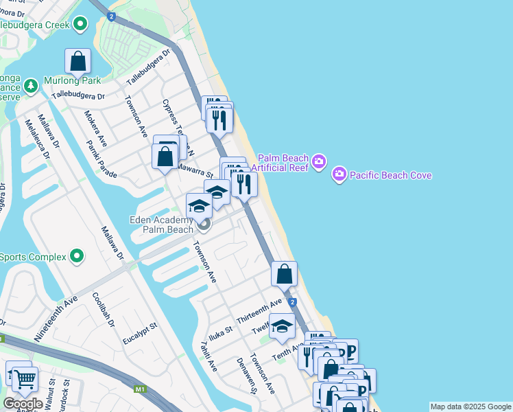 map of restaurants, bars, coffee shops, grocery stores, and more near 2 Nineteenth Avenue in Palm Beach