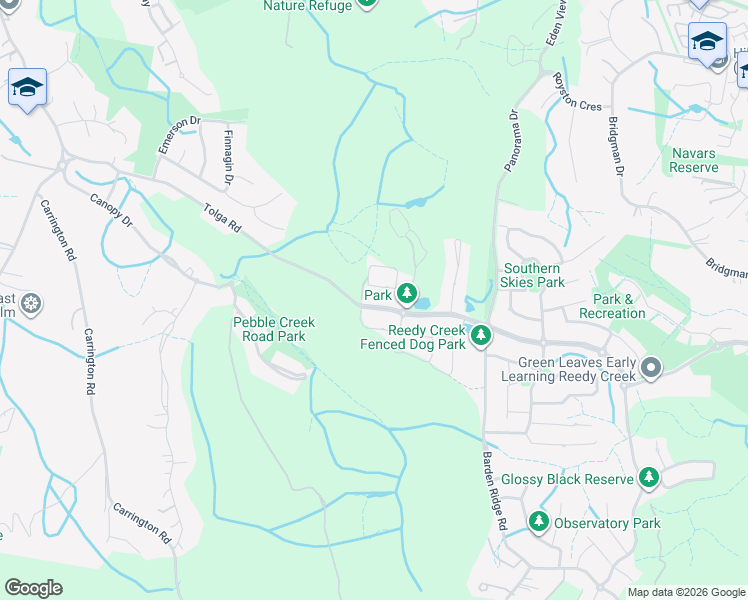 map of restaurants, bars, coffee shops, grocery stores, and more near 97 Observatory Drive in Reedy Creek