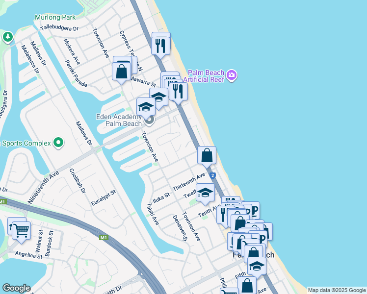 map of restaurants, bars, coffee shops, grocery stores, and more near 4 Rolan Court in Palm Beach