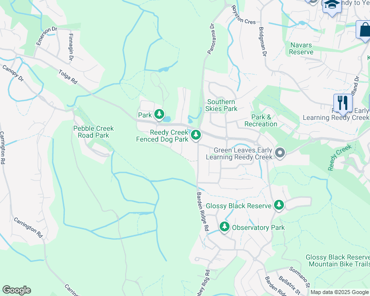 map of restaurants, bars, coffee shops, grocery stores, and more near 22 Everstar Street in Reedy Creek