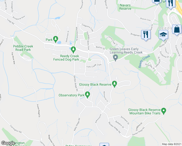 map of restaurants, bars, coffee shops, grocery stores, and more near 9 Peregrine Street in Reedy Creek