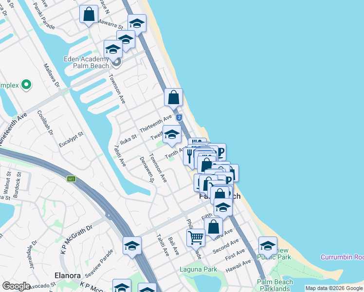 map of restaurants, bars, coffee shops, grocery stores, and more near 7 Tenth Avenue in Palm Beach