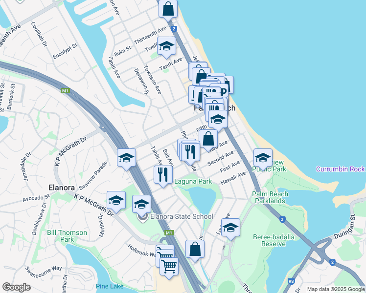 map of restaurants, bars, coffee shops, grocery stores, and more near 40 Philippine Parade in Palm Beach