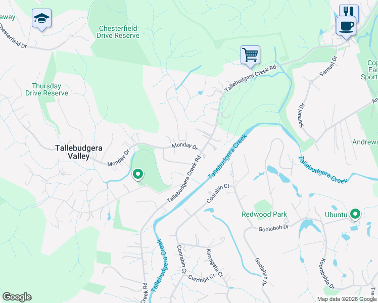 map of restaurants, bars, coffee shops, grocery stores, and more near 4 Monday Drive in Tallebudgera Valley