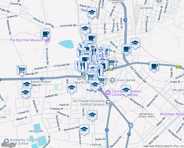 map of restaurants, bars, coffee shops, grocery stores, and more near in Kimberley