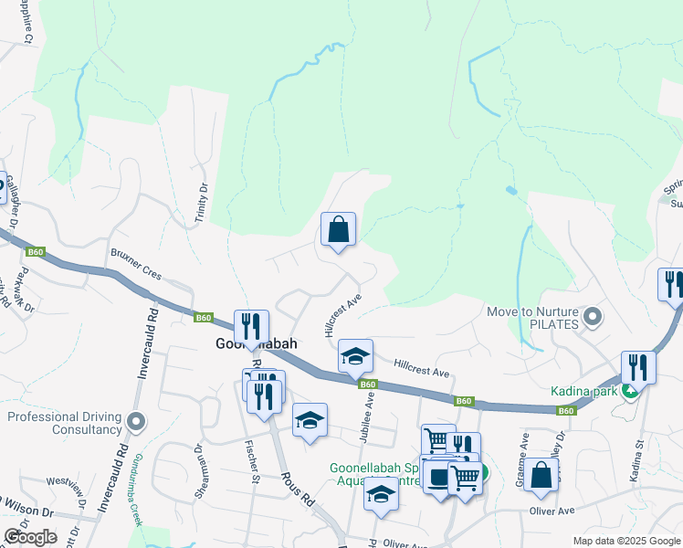 map of restaurants, bars, coffee shops, grocery stores, and more near 43 Northcott Drive in Goonellabah