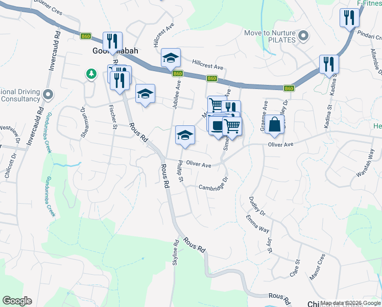 map of restaurants, bars, coffee shops, grocery stores, and more near 5 Hayes Street in Goonellabah